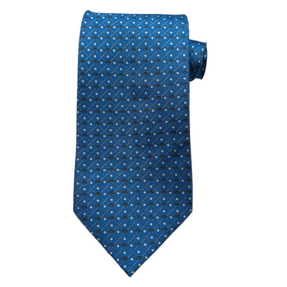 Wolfmark 100% Silk Tie Blue Pattern Geometric‎ Stain Resistant Handmade B14Q - Picture 1 of 6